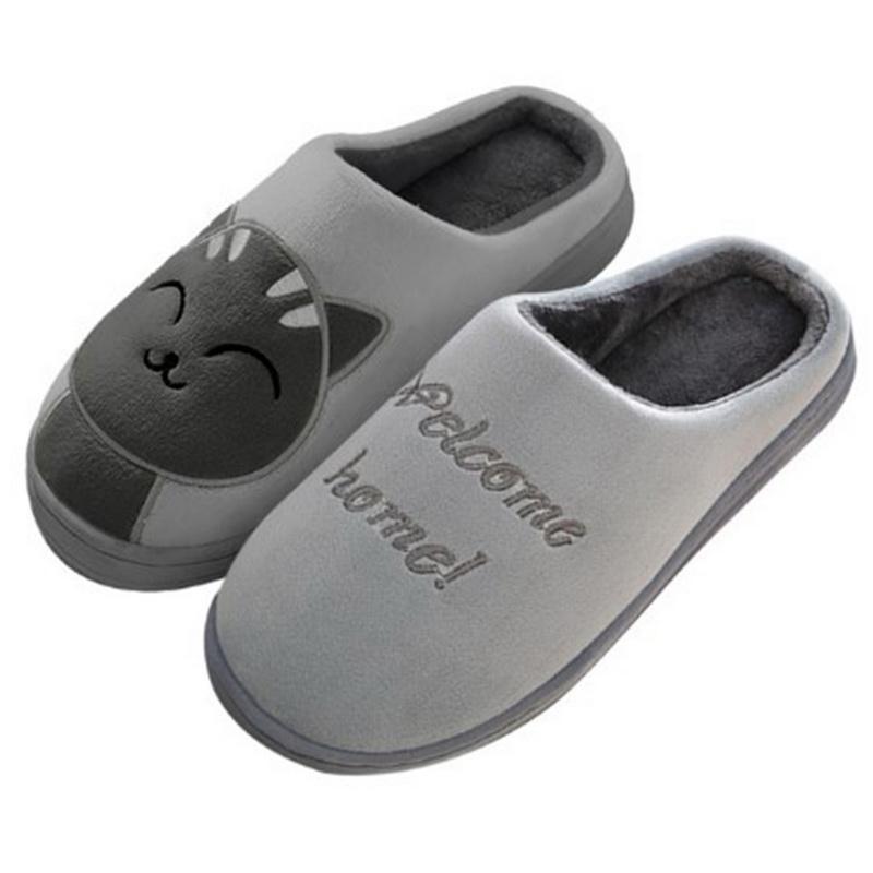Frauen Winter Zu Hause Hausschuhe Cartoon Katze Hausschuhe Anti Slip Weiche Warme Plüsch Innen Haus Hausschuhe Schlafzimmer Paare Boden Schuhe