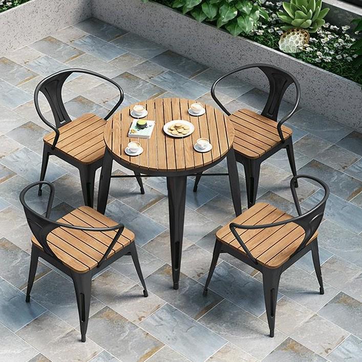Garden Anti-Corrosion Wood-Plastic Composite Dining Set: Outdoor Table & Chairs for Courtyard, Balcony, or Cafe
