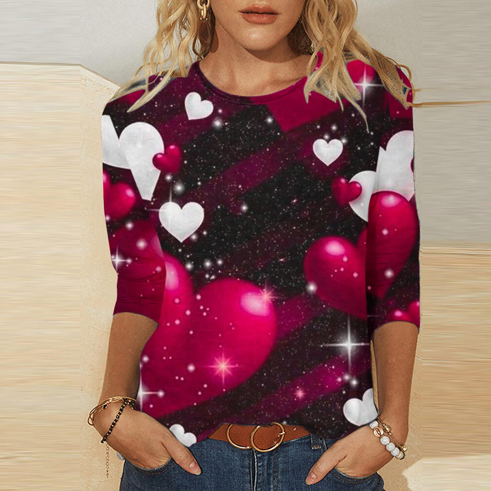

Sweet Love Printed Top Heart Pattern 3D Printed Long Sleeve Cute Style Women s T-shirts 5XL