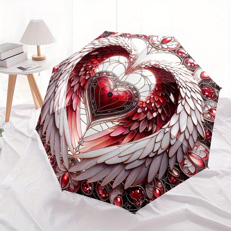 Stained Heart with Wings Wall Art DecorUmbrella, Portable 3-Fold Compact Umbrella for Men & Women Gift