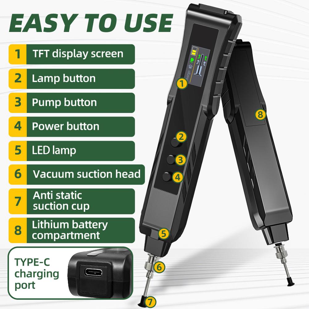 Electric Vacuum Chuck Suction Pen Anti Static Rechargeable Vacuum Pickup Tool for IC Component Placement and SMD Chip Rework