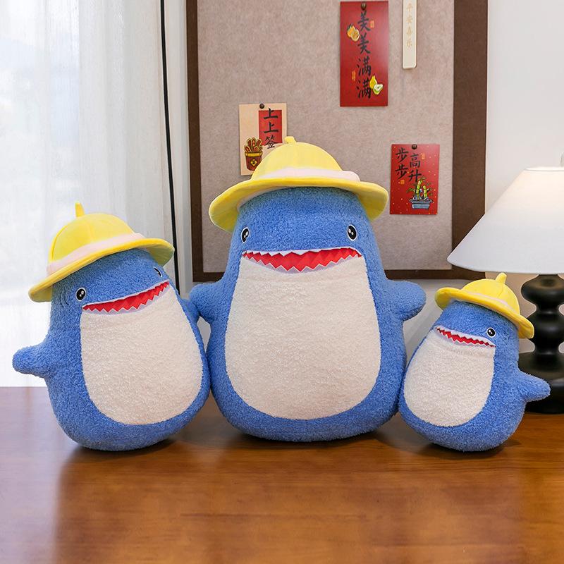 60cm Cute Cartoon Plush Stuffed Toy Soft Sofa Pillow with Hat Shark Large Doll Birthday Gift Kawaii Room Decoration