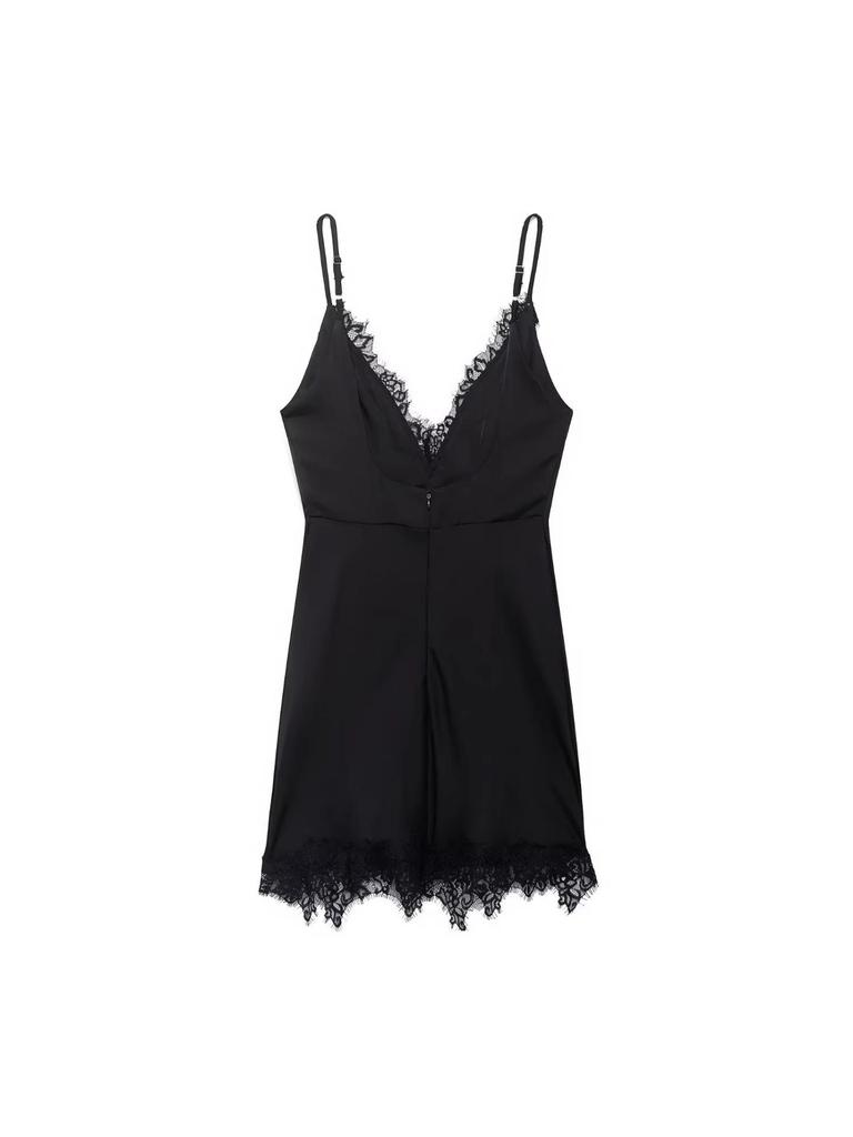 Women's Autumn Pure Desire Lace Trim Spaghetti Strap Dress