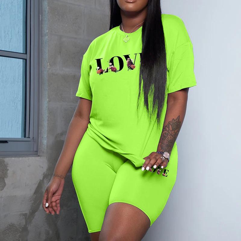 Tuta da Donna Casual Stampa T-shirt Pantaloncini Set 2 Pezzi Outdoor Palestra Sport Jogging Abbigliamento Estivo Comodo Streetwear