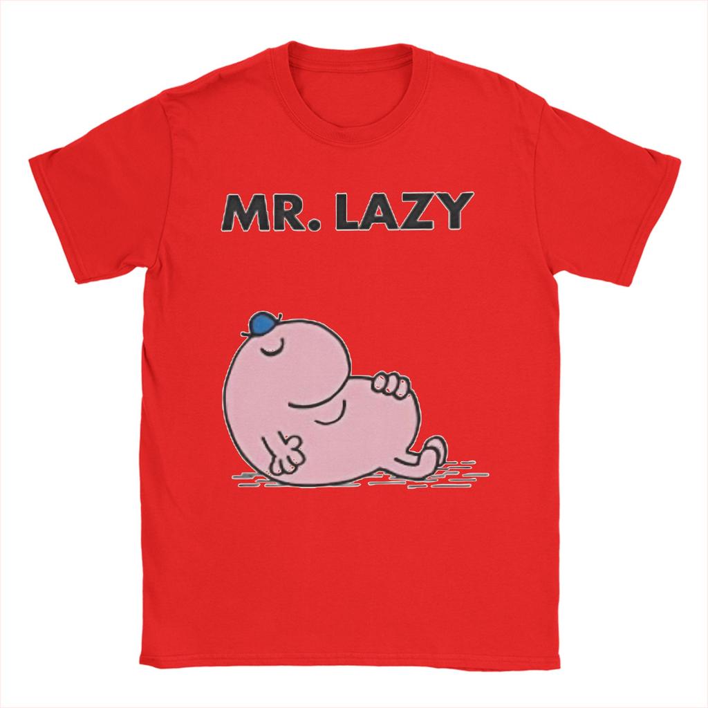 Mr Men Little Miss Mr Pigro T-shirt Uomo 100% Cotone Top Camicie Casual Girocollo Manica Corta