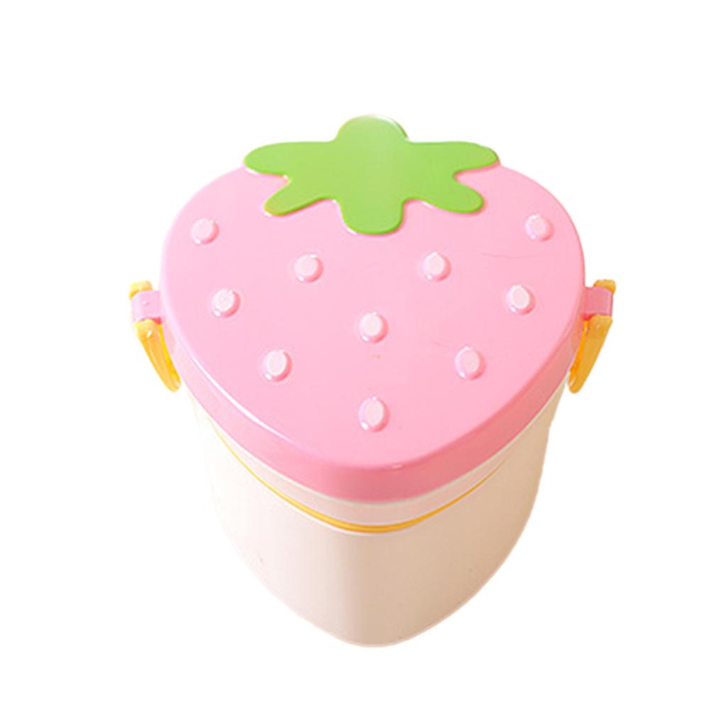 

Kids Cute Strawberry Shape Lunch Box With Fork Spoon 2 Layer Food Grade Large Capacity Food Fruit Storage Bento Box pink#0