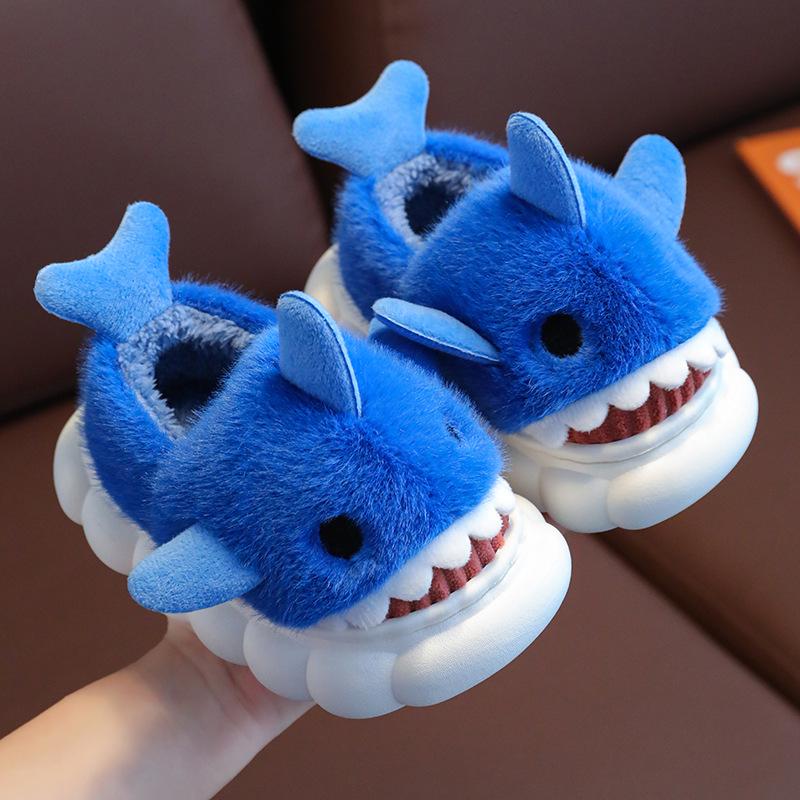 Children's Winter Warm Shark Slippers - Non-slip, Soft Cotton for Boys & Girls
