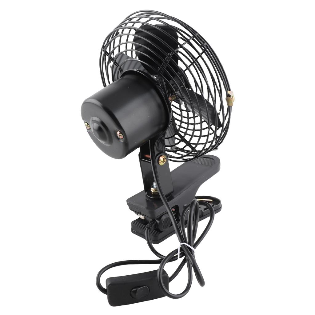 8in Car Cooling Fan Cigar Lighter Powered Black Quiet Metal Clip On Fan for Car Truck SUV RV Boat Bus DC12V
