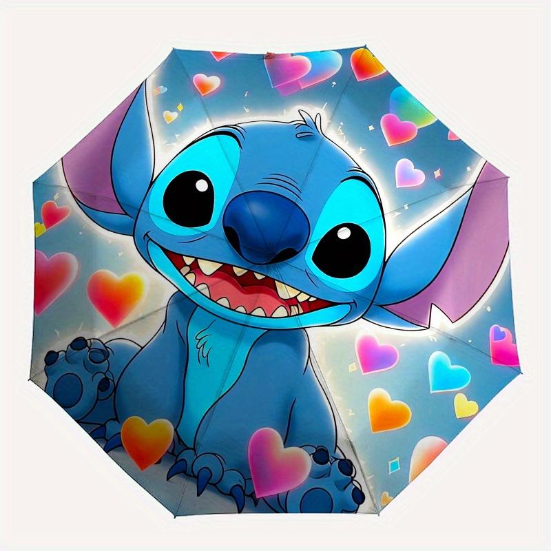 Stitch,Hearts Automatic Folding Umbrella - Simple 8-Rib Design, Bright Cartoon Pattern, Durable Iron Frame, Suitable For Travel, Outdoor, Be
