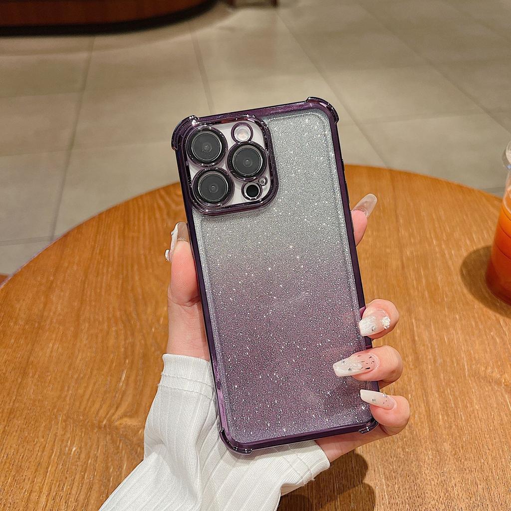 Applicable to Apple 16 glitter electroplating mobile phone case iPhone15Pro four corners anti-drop lens film protection
