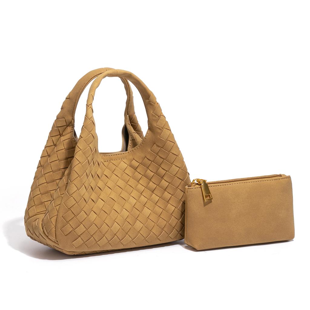 2026 Autumn Winter New Abrasive Woven Bucket Bag Women's Dish Basket Mother Hand Tote Bag Casual Single Shoulder Diagonal Cross Bag
