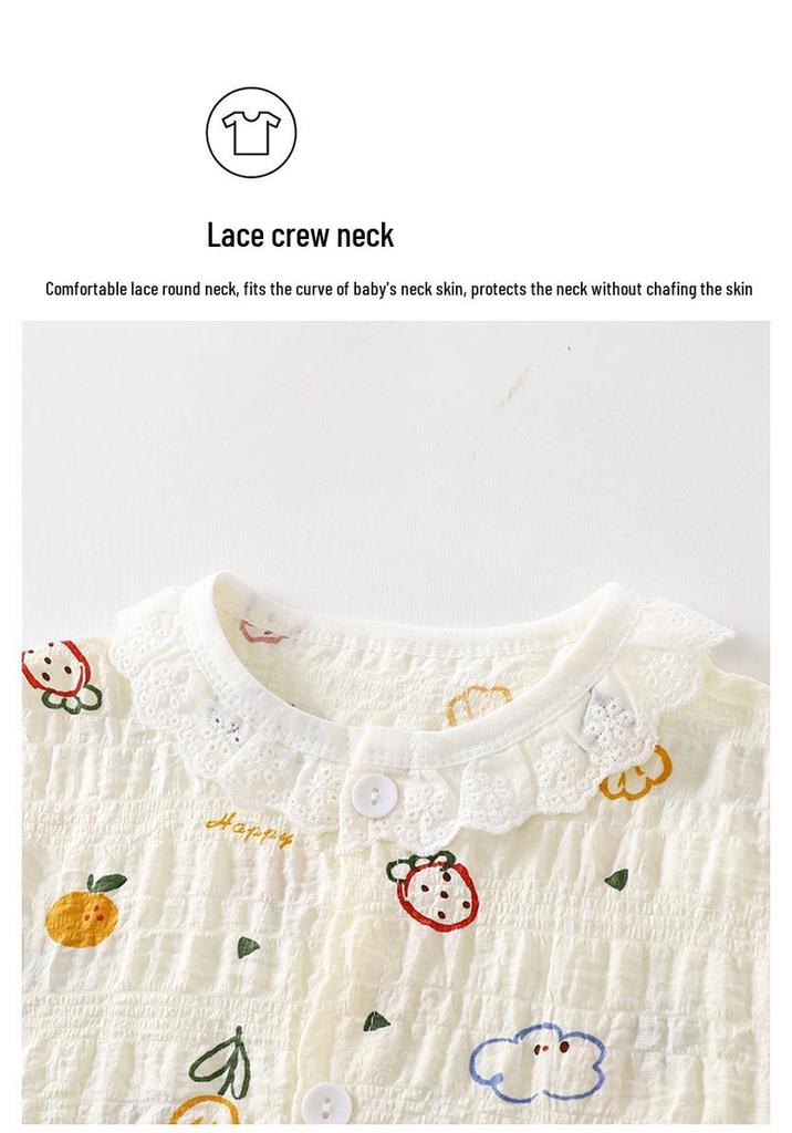 Summer Floral Lace Cotton Pajama Set for Girls: Nine-Sleeve Korean Style Air Conditioning Homewear