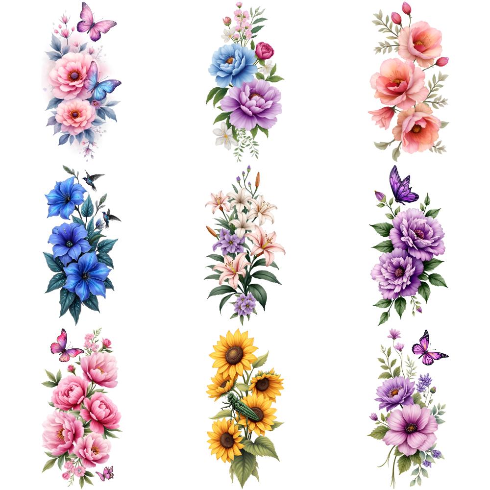 9 Stück Blumen Temporäre Tattoos für Männer Frauen Pflanze Narzisse Rose Pfingstrose Fake Tattoo Aufkleber Wasserdicht Körper Arm Tattoo Aufkleber