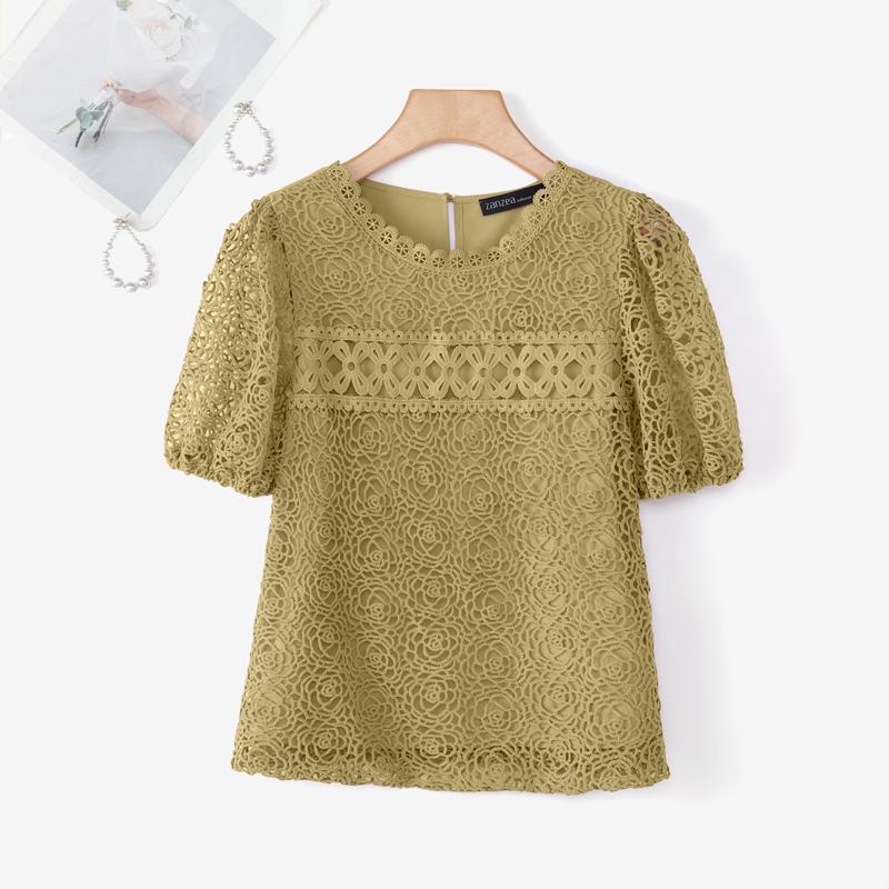 

ZANZEA Женская повседневная блузка с ажурной вязкой, пэчворк, летняя, с коротким рукавом 5XL хаки