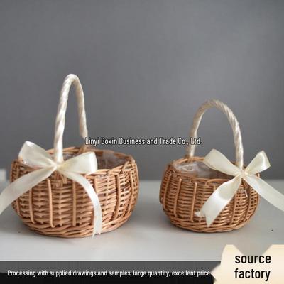 Handgefertigter Bambus-Rattan-Blumenkorb - Weidengeflochten für frische/getrocknete Gestecke, Souvenir für Blumenmädchen oder zur Aufbewahrung.