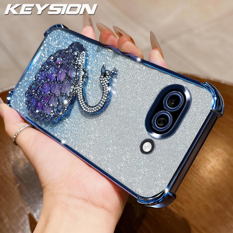 

KEYSION Shockproof Plating Phone Case for Google Pixel 9 Pro XL Clear TPU Glitter Jewelled Swan kickstand Back Cover for Pixel 9A for Pixel 9A синій