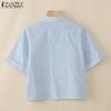 ZANZEA Women Turn Down Collar Summer Short Sleeve Stripe Blouse