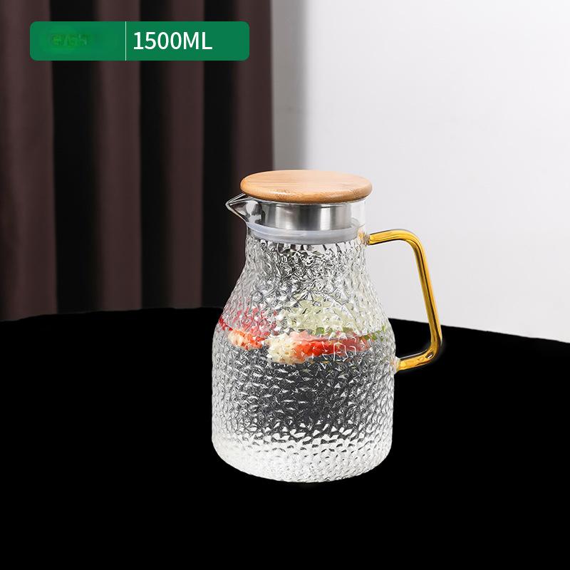Transparent Glass Water Jug Hot/Cold Tea Pot Stainless Steel Flow Lid Carafe with Handle Heatproof Teapot Set