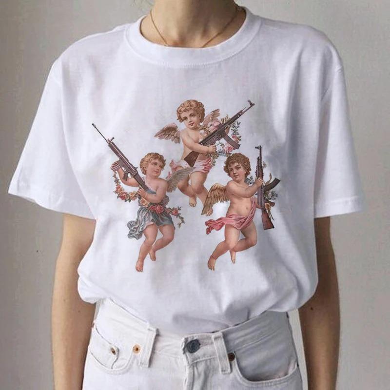 Angel Aesthetic Streetwear White Fashion Women TShirts Harajuku Short Sleeve Clothes Summer ONeck Tees Casual FeUnisex Tops