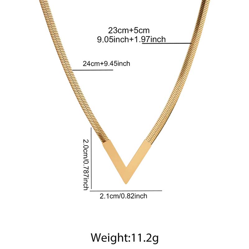 Stainless Steel Metal V-Shaped Choker Necklace for Women Men Punk Gold Color Flat Snake Chain Necklace Jewelry Gifts