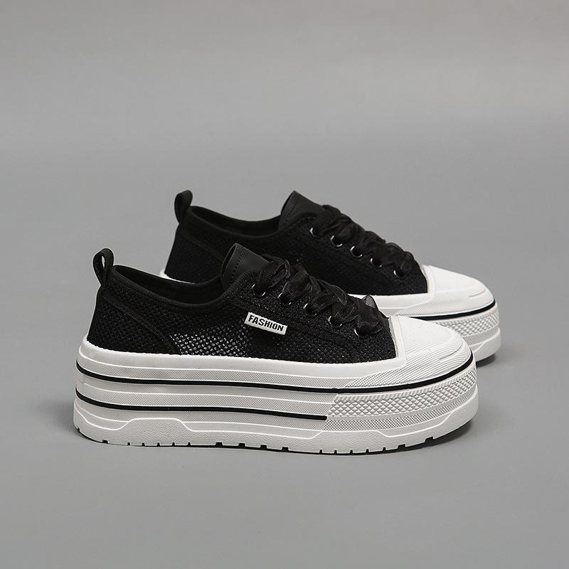 Casual Shoes Women's Imitation Leather 2025 Summer New Mesh Breathable Soft Sole Light White Shoes Small Height