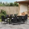 Garden Dining Set with Cushions 9 pcs Black Poly Rattan