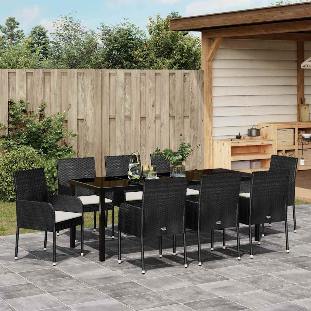 Garden Dining Set with Cushions 9 pcs Black Poly Rattan