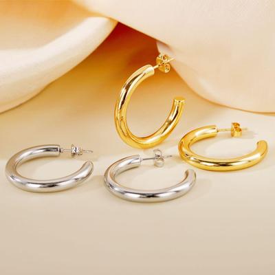 European American Classic Smooth C-Shaped Hoop Titanium Steel Retro Earrings for Women