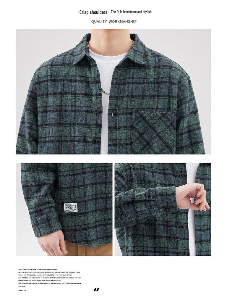 Z974 Retro Japanese Men's Loose Plaid Shirt - Spring/Summer Casual Work Jacket