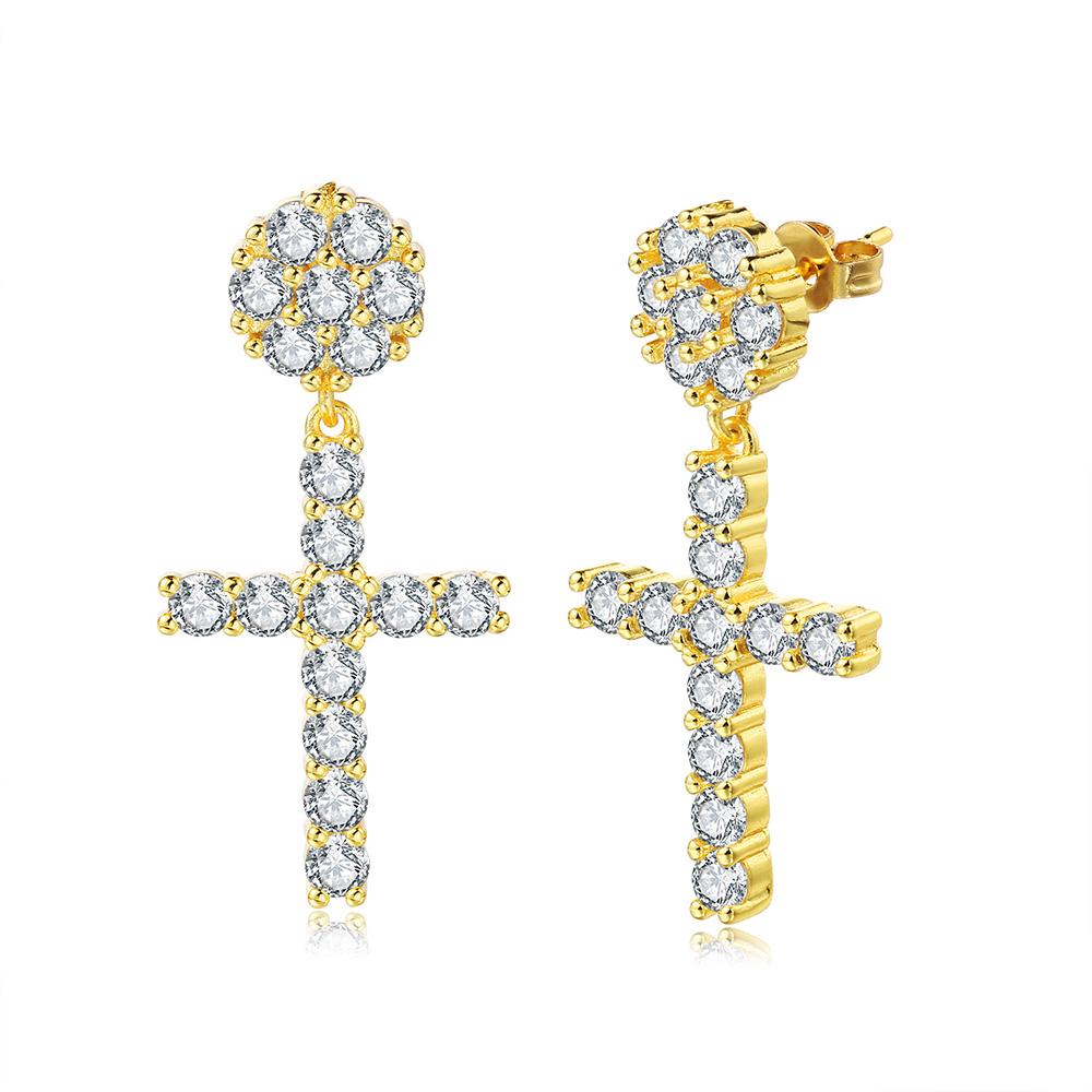 Big Cross Drop Earrings for Women Fashion Jewelry Punk Gold Color Hip Hop Zircon Earring Studs Men Ear Accessories OHE007