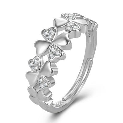 New Temperament Lucky Ring Grass Set Diamond Zircon Ring Open Ring 