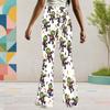 Girls Cartoon Potted Carnivorous Plant Print White High Waist Flare Pants