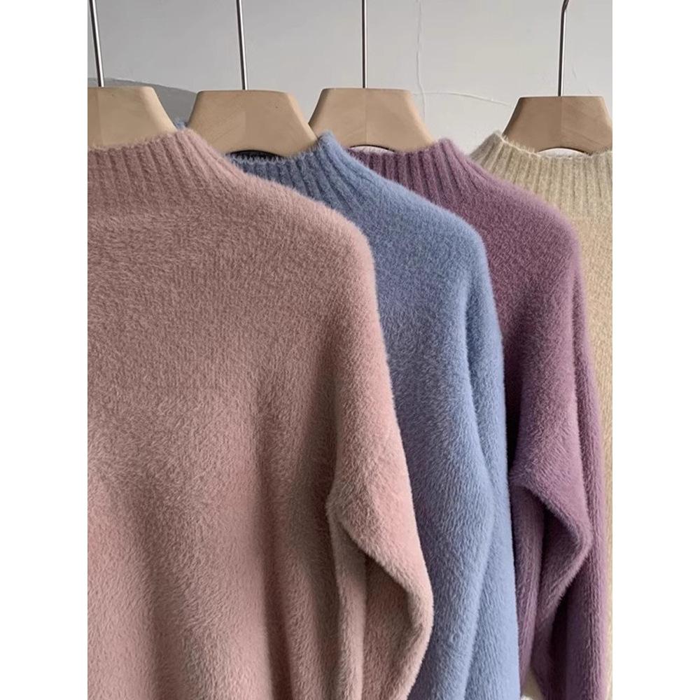 Women's 2025 Mink Cashmere Thick High Neck Sweater - Autumn/Winter Fashion Knitted Base Layer Top