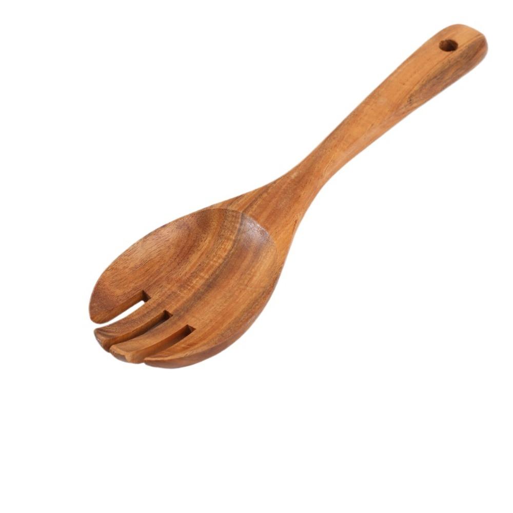 

2Pcs Wooden Spoon Kitchen Soup Spoon Cooking Serving Spoons Long Handle Salad Spoon Fork for Mixing Tossing Household Tableware