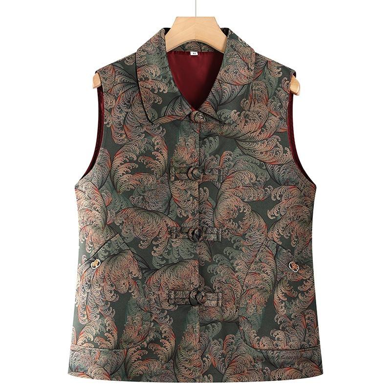 

Жилет жилет куртка лацкан новый жилет пожилая женщина пряжка жилет 5XL (recommended 145-80kg) зелёный