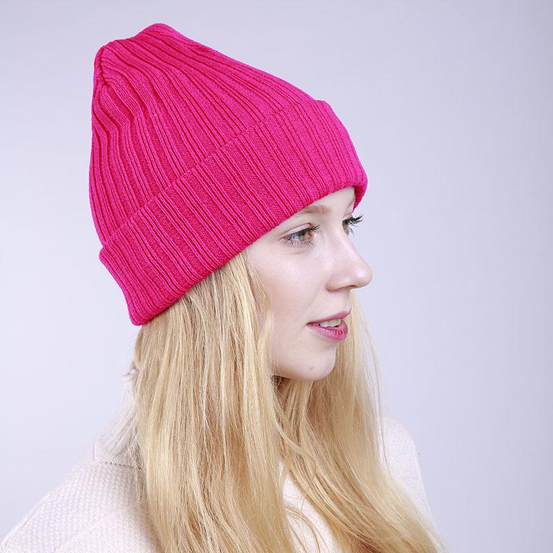Double-layer men's and women's new knitted wool hats autumn and winter solid color straight striped warm and cold ski stacking hats