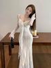 French 3D Floral Ribbon Long Sleeve Lace Fishtail Evening Dress for Women - Autumn Elegance.