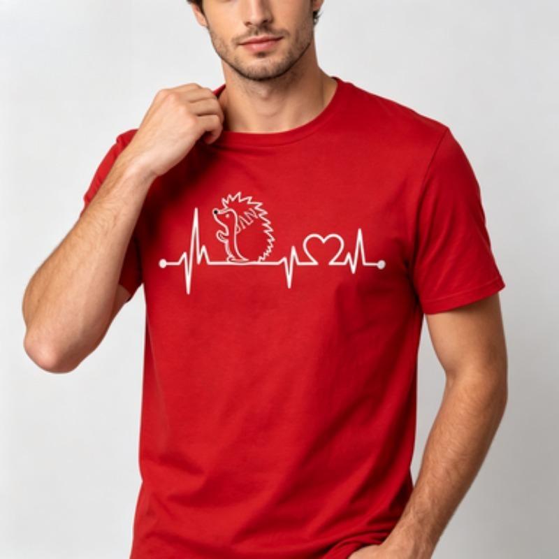 Soft Cotton Unisex Tshirt Simple White Hedgehog Heartbeat Design Animal Enthusiast Oneck Lovely Wildlife Casual Tee Tops