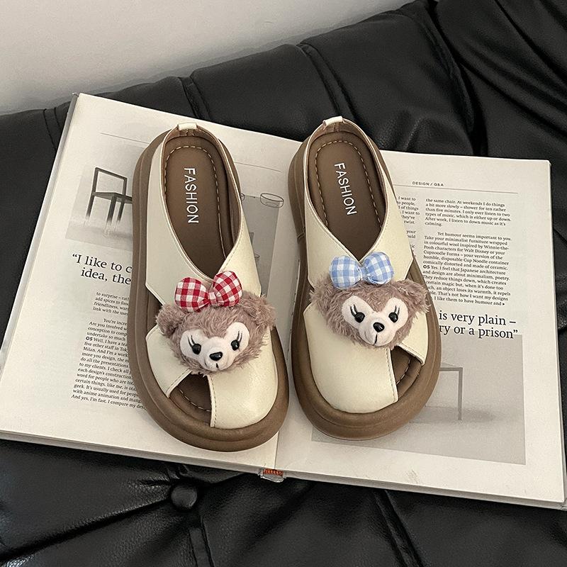 Cartoon Bag Head Flip-flops Women's Summer Fashion Versatile Outer Wear Internet Celebrity Temperament Thick-bottomed Shirley Mei Flat-bottomed C