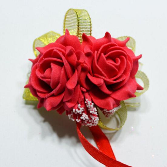 Foam Rose Flowers Bridal Bridesmaid Wrist Corsage Wedding Party Ribbon Bracelet