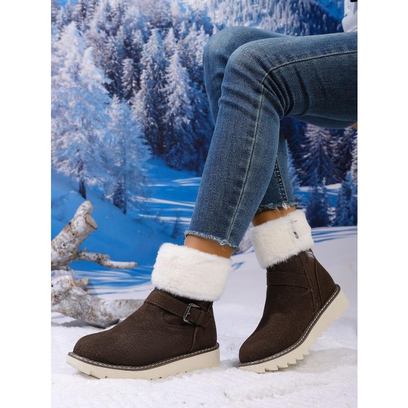 Warm Snow Boots Women's Winter 2025 New Belt Buckle Side Zipper Plus-size Fleece Cotton Shoes