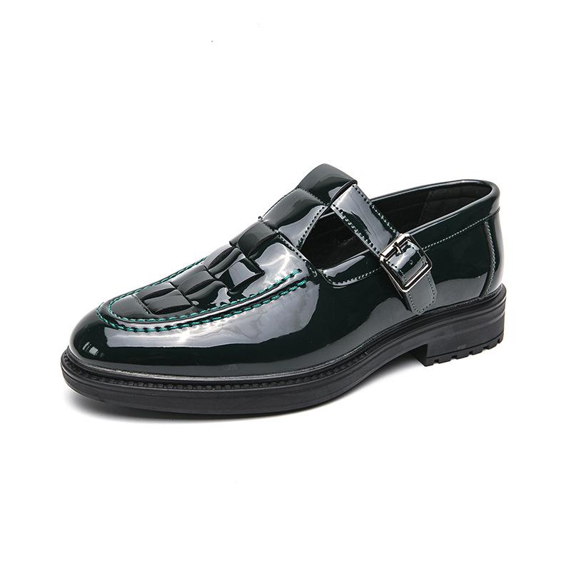 Large size pin buckle versatile shoes men's 2025 spring and autumn new patent leather glossy leather shoes size 46 hairstylist casual shoes