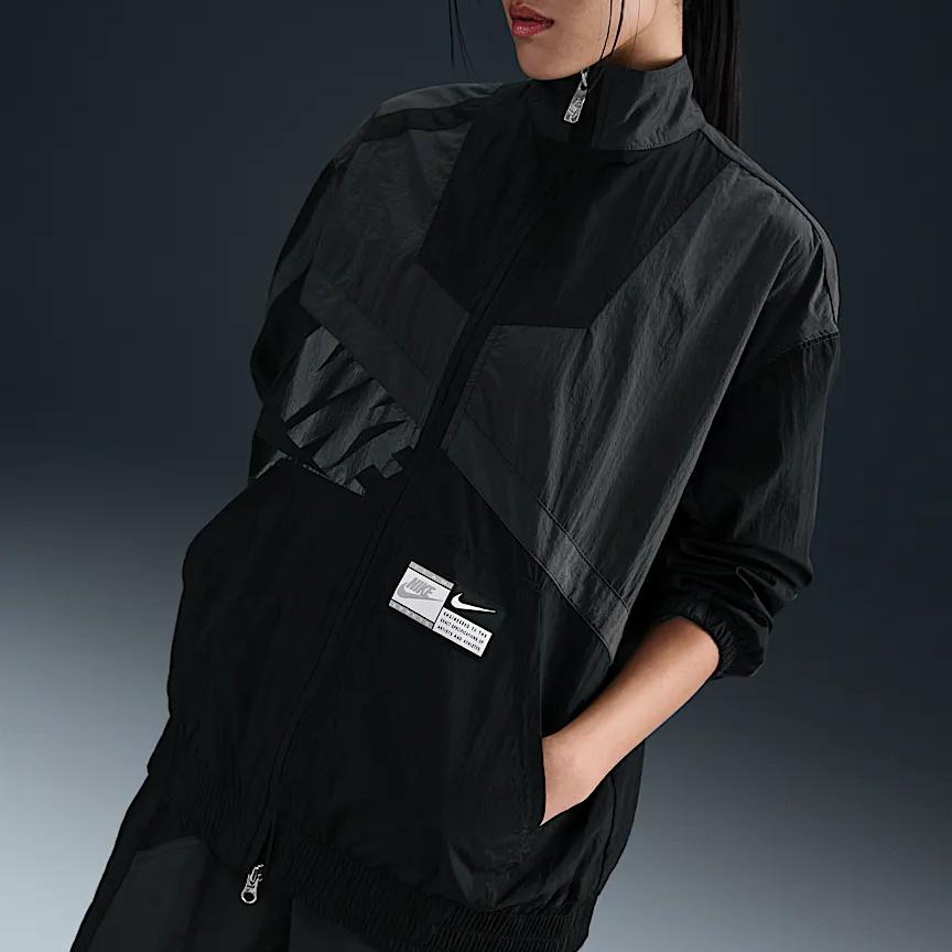 Nike Sportswear Oversized Logo Breathable Loose Woven Jacket Women Jackets Coal-Black Black HJ0177-060