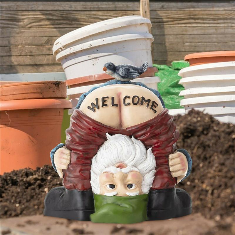 Charming Handstand Gnome Statue Featuring Funny Welcome Design For Your Garden