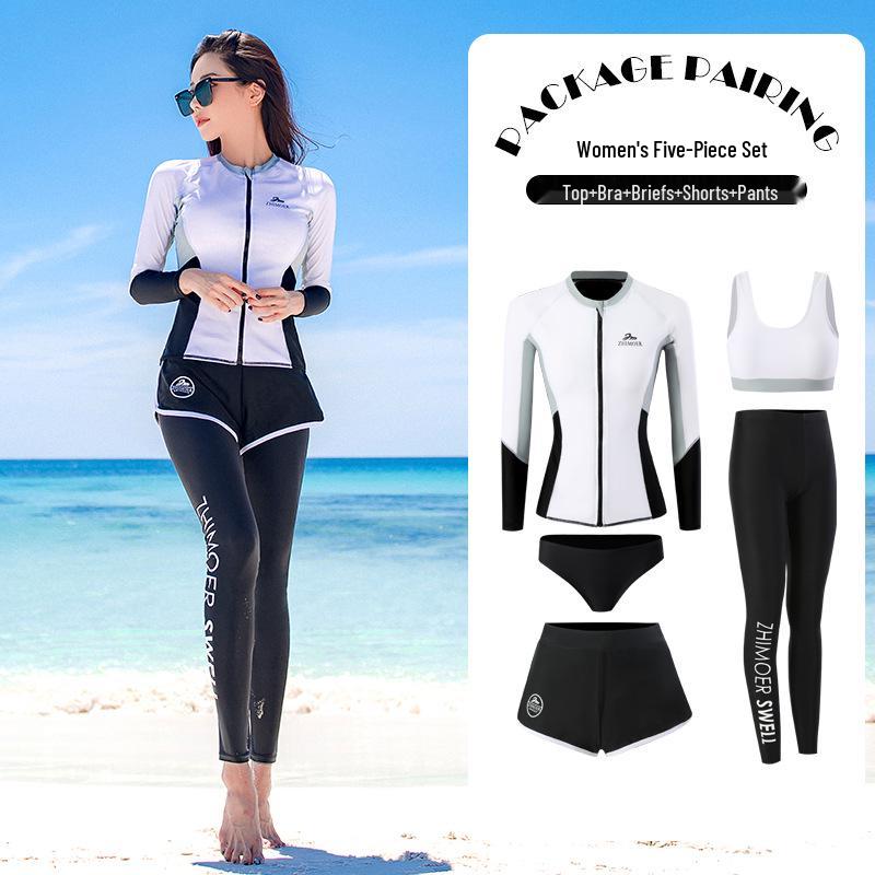 Unisex Long Sleeve Quick-Drying Zipper Wetsuit with Sun and Jellyfish Protection - Couple's Surfing Swimsuit Set