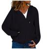Women's Loose Slit Pocket Zip Solid Long Sleeve Hooded Sweatshirt Cardigan