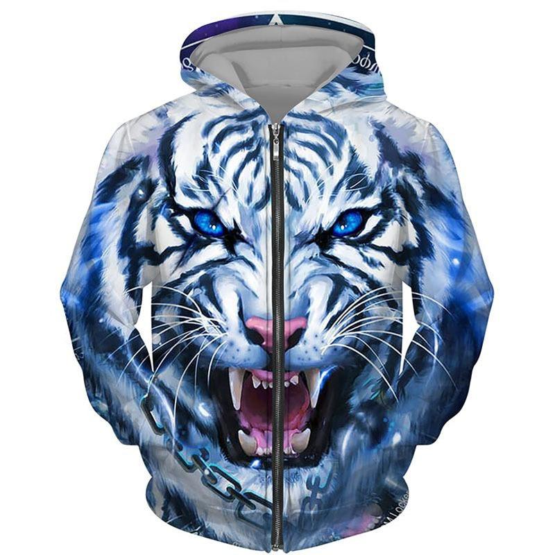Trend Tiger Pattern Zip Up Hoodies For Men Fashion Autumn Long Sleeve Pullovers Loose Streetwear Cool Hoodie