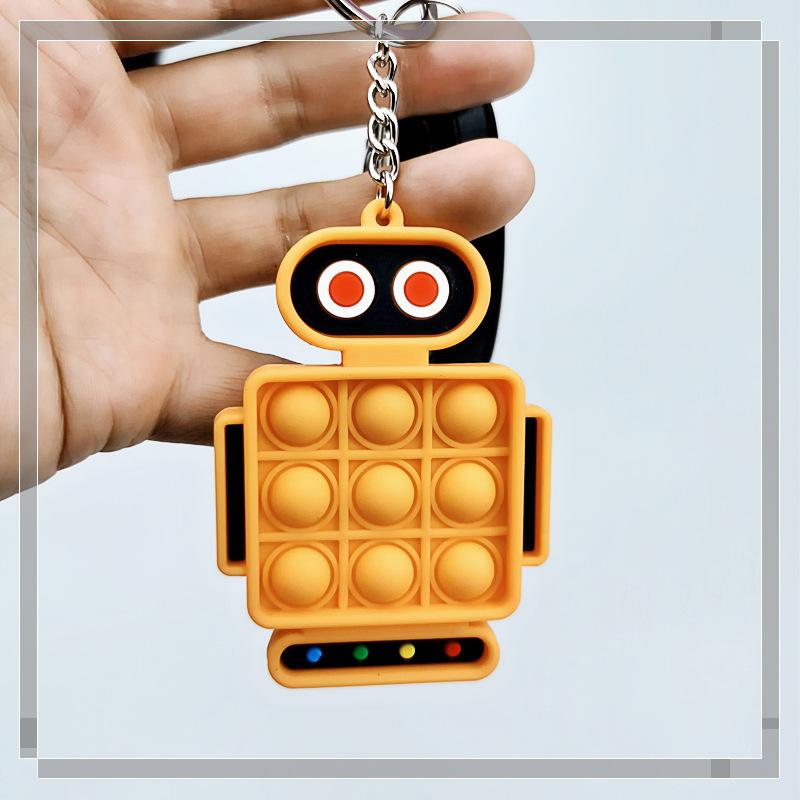 Robot Fidget Keychain Finger Push Bubble Silicone Key Chain Adult Decompression Toys Small Pendant Kids Toys