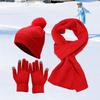 3 Pcs/Set Men Winter Hat Scarf Gloves Set Thick Knitted Warm Elastic Ear Five Fingers Windproof Winter Outdoor Cyclin