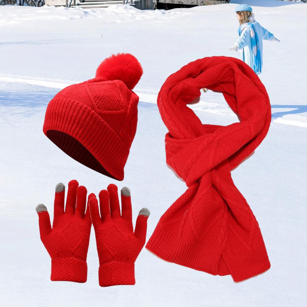 3 Pcs/Set Men Winter Hat Scarf Gloves Set Thick Knitted Warm Elastic Ear Five Fingers Windproof Winter Outdoor Cyclin